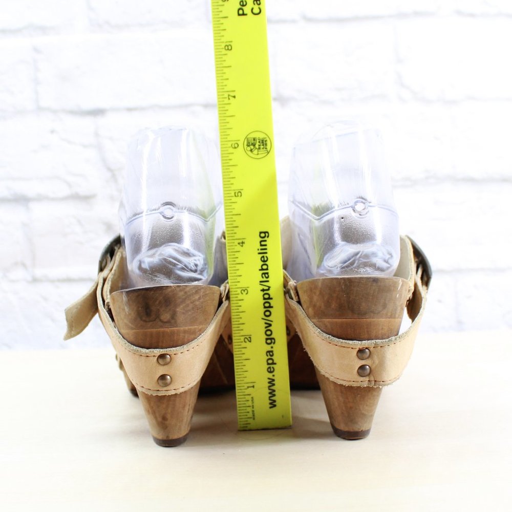 SANITA Brown Leather Wood Heel Backless Ankle Stra - Picture 7 of 9